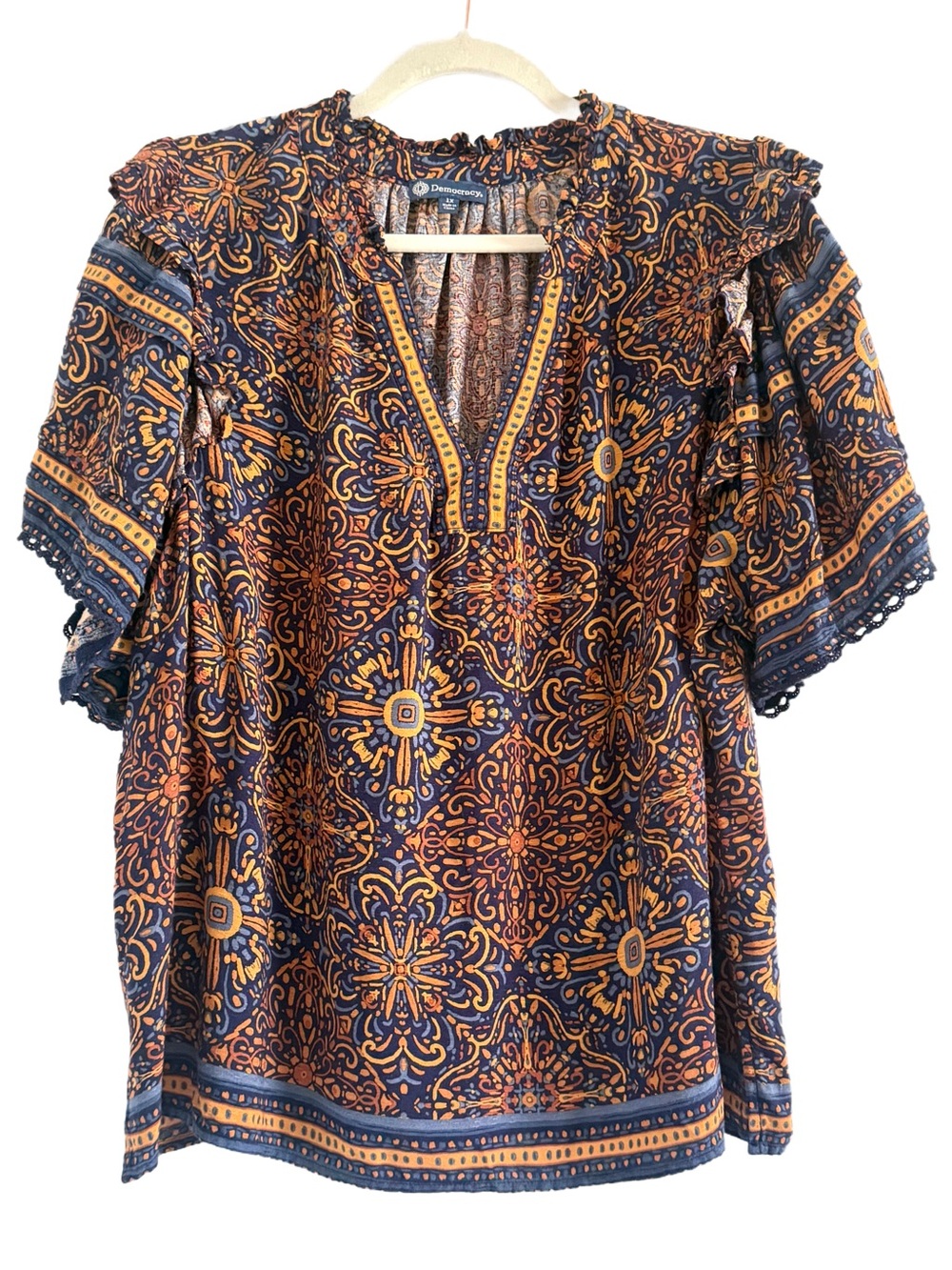 Democracy Boho Print Flutter Sleeve Top 1X